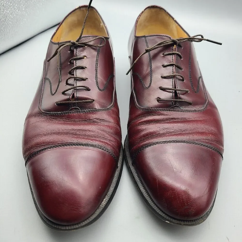 Salvatore Ferragamo Bordeaux Leather Lace Up Oxfords Shoes Men's Sz 12 D